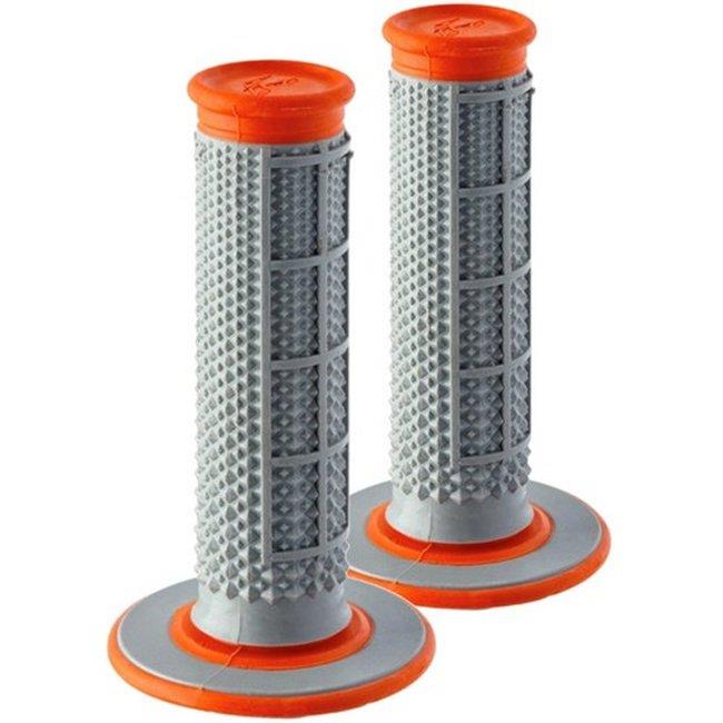Renthal Dual Compound Tapered Half Waffle Grips Grey Orange MX Enduro